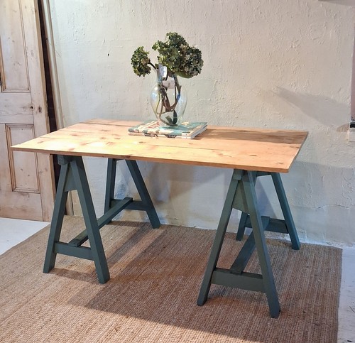 Rustic wooden trestle table