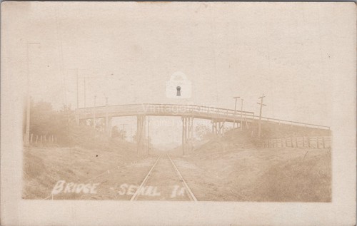 Wooden railroad bridge trestle - bridge,